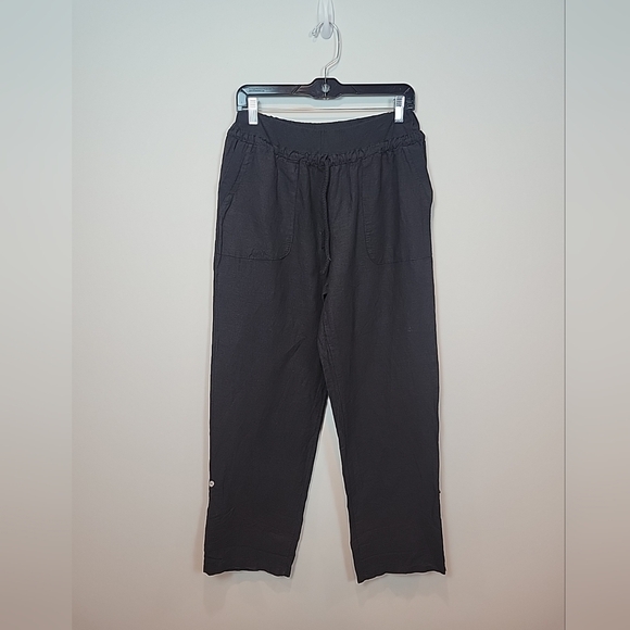 Belle France Linen Pull On Black Women  Lightweight Drawstring Pants‎ - Picture 1 of 14